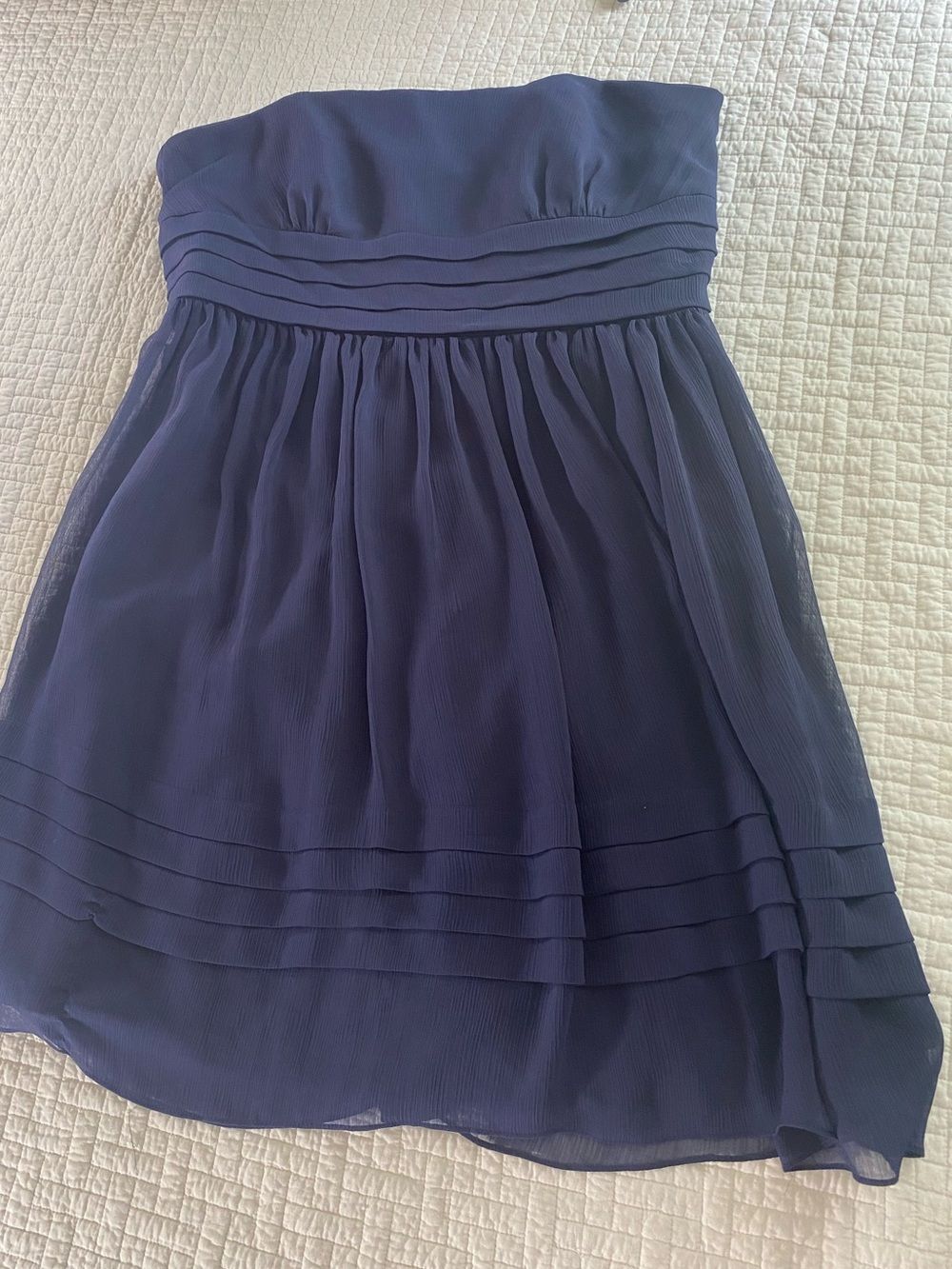 David's Bridal Strapless Navy Blue Chiffon Bridesmaid Dress 16 Party